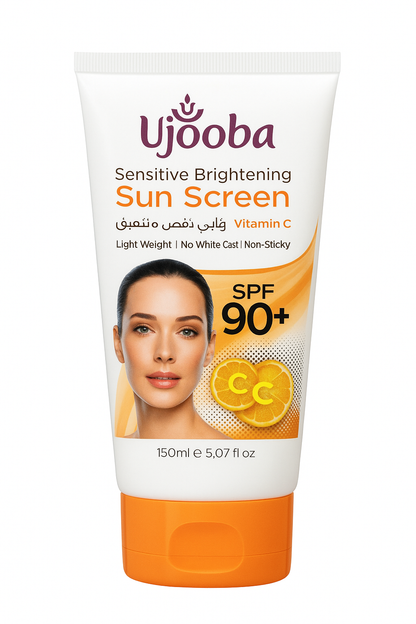 Sensitive Brightening Sunscreen SPF 90+ with Vitamin C – Lightweight, No White Cast, Non-Sticky, UVA/UVB Protection – 150ml